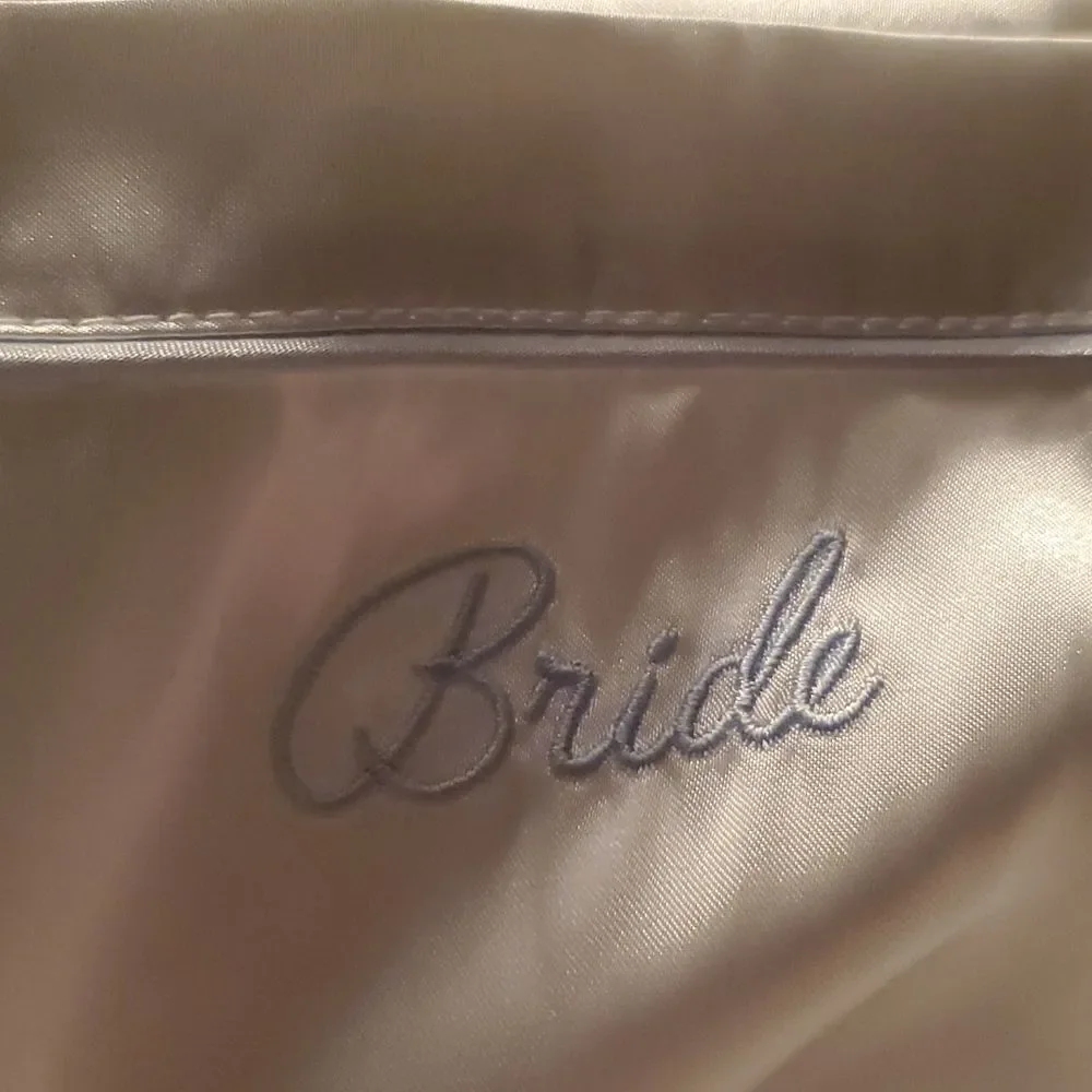 In Bloom Women's Size Small White Pajama Top with Bride Embroidery on Pocket